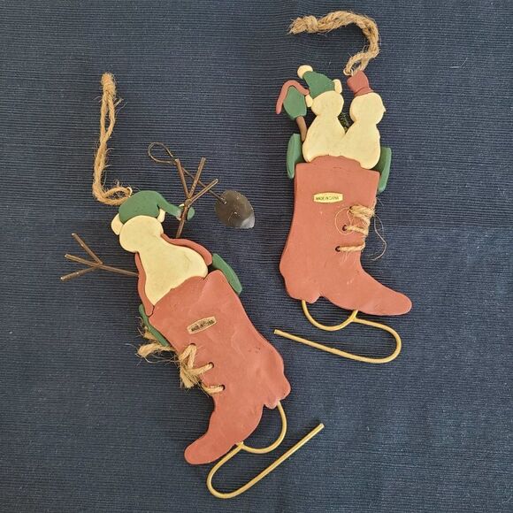 Vintage Winter Ice Skates With Snowman Christmas Ornaments Set of Two - Picture 13 of 15